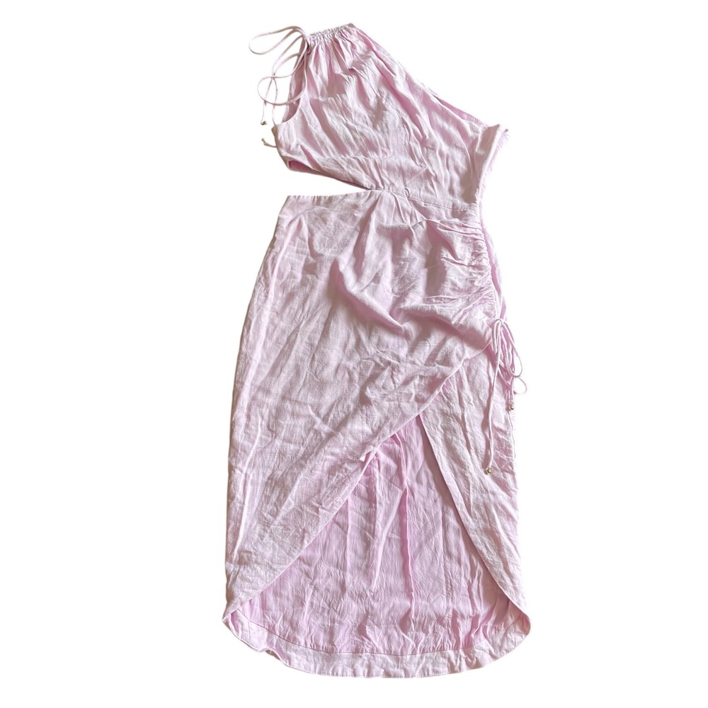 ELLIATT Lavender Viscose Linen One Shoulder Cutout Asymmetric Midi Dress‎